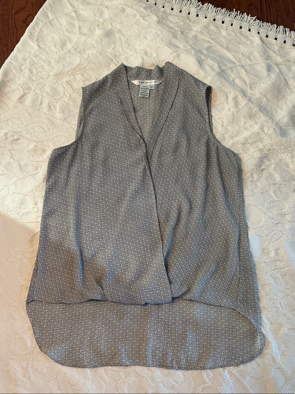 Lightweight Sleeveless Draped Front Blouse in Dove Gray